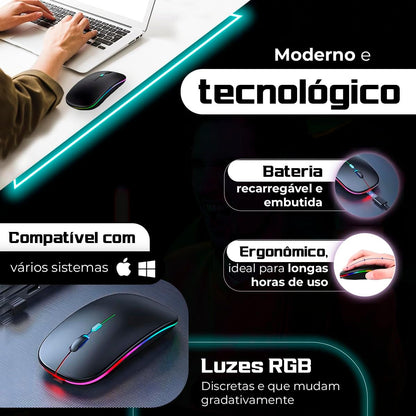 Mouse Sem Fio Recarregável Wireless Bluetooth