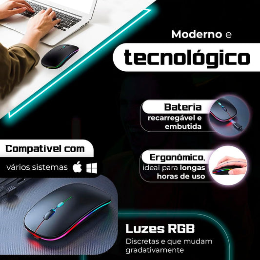 Mouse Sem Fio Recarregável Wireless Bluetooth