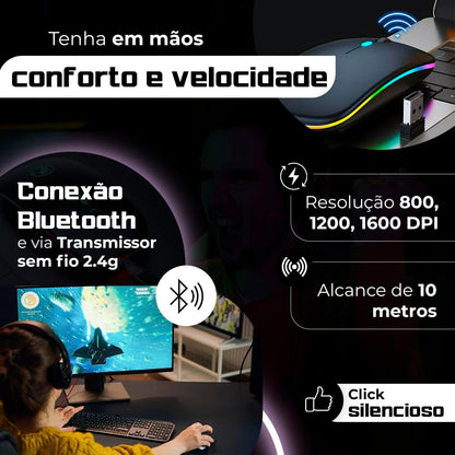 Mouse Sem Fio Recarregável Wireless Bluetooth